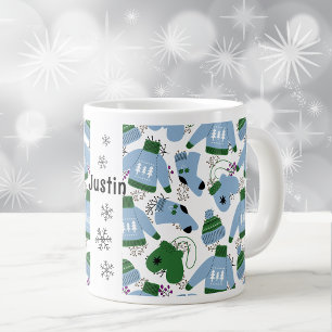 Caneca De Café Grande Edulcoradores de inverno nórdicos e Azul Mittens