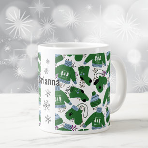 Caneca De Café Grande Edulcoradores de inverno nórdicos e Mittens Green