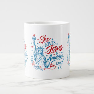 Caneca De Café Grande Ela Ama Jesus e a América Também 4 de Julho Cristo