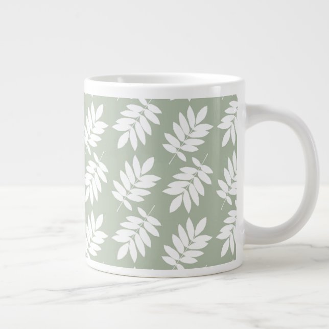 Caneca De Café Grande Elder Leaf Pattern White on Green (Direita)