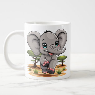 Caneca De Café Grande Elefante Bebê Pulando Feliz em Savana Africana