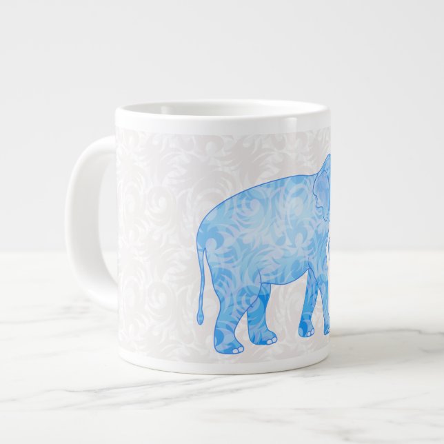 Caneca De Café Grande Elefante de padrão indiano azul (Frente Esquerda)
