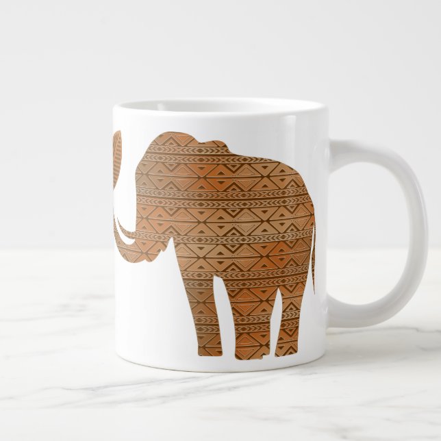 Caneca De Café Grande Elefante - Design de Arte Tribal (Direita)