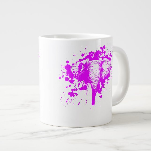 Caneca De Café Grande Elefante Rosa Irritado (Frente Esquerda)