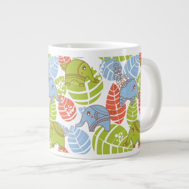 Caneca De Café Grande Elefantes Coloridos da Selva (Frente Esquerda)