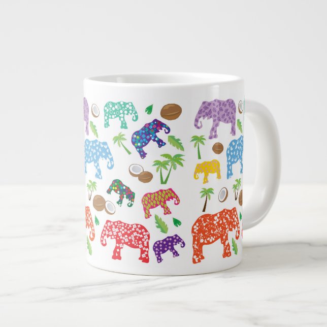 Caneca De Café Grande Elefantes tropicais (Frente Esquerda)