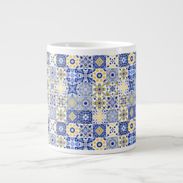 Caneca De Café Grande Elegant blue& white Portuguese Azulejo pattern  (Frente)