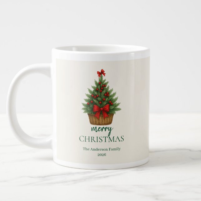 Caneca De Café Grande Elegant Christmas Tree – Red Ribbon  (Esquerda)