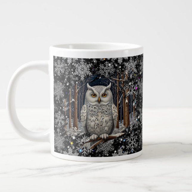 Caneca De Café Grande Elegant Christmas white owl woodland winter forest (Esquerda)