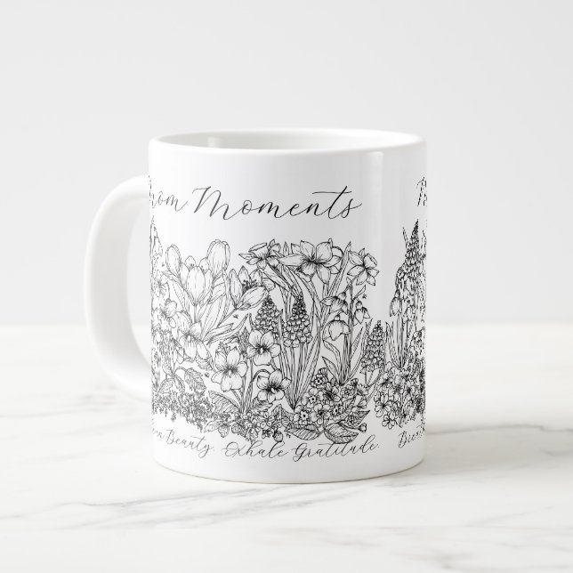 Caneca De Café Grande Elegant Floral Script Saying Boho Line Art  (Frente Esquerda)
