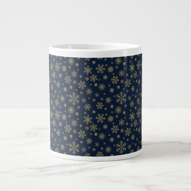 Caneca De Café Grande Elegant Gold Snowflake Winter Pattern (Frente)