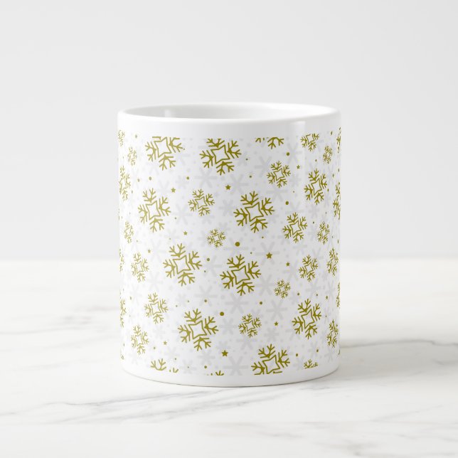 Caneca De Café Grande Elegant Gold Snowflake Winter Pattern (Frente)