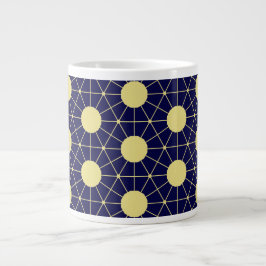 Caneca De Café Grande Elegant Navy and Gold Geometric Tile Pattern