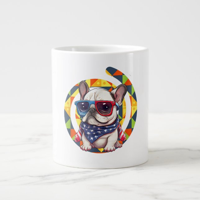 Caneca De Café Grande Elegante Azul Padrão Floral Cerâmica (Frente)