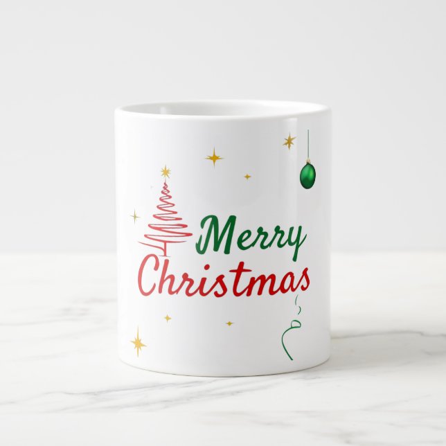 Caneca De Café Grande Elegante Design de Natal Feliz (Frente)