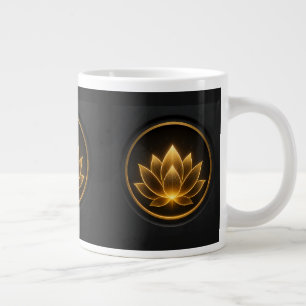 Caneca De Café Grande Elegante Flor de Lótus Dourada Brilhante no Escuro