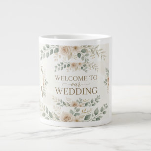Caneca De Café Grande Elegante Floral Aquarela Neutra Boas-Vindas de Cas