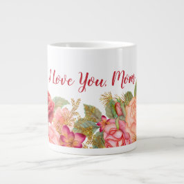 Caneca De Café Grande Elegante Floral Watercolor "I Love You Mãe"