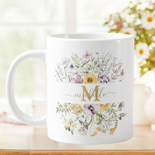 Caneca De Café Grande Elegante Jardim Floral de Flores Silvestres Colori
