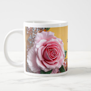 Caneca De Café Grande Elegante Moldura de Rosa e Joia