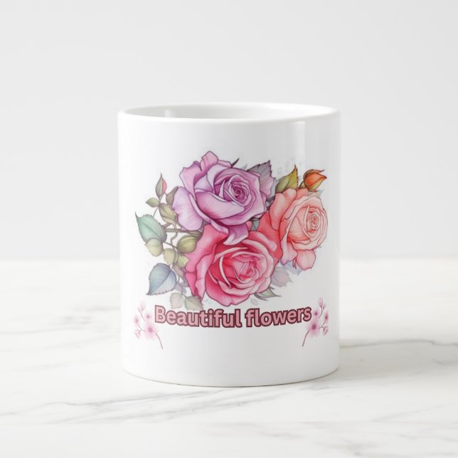 Caneca De Café Grande Elegante Rosa Bloom Mug Design (Frente)