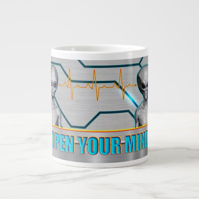 Caneca De Café Grande ELES JÁ ESTÃO AQUI - ABRA A SUA MENTE design (Frente)
