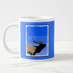 Caneca De Café Grande Elk Bugling no inverno - Arte original sobre a vid