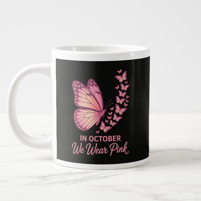 Caneca De Café Grande Em Outubro Borboleta Rosa Seios (Esquerda)