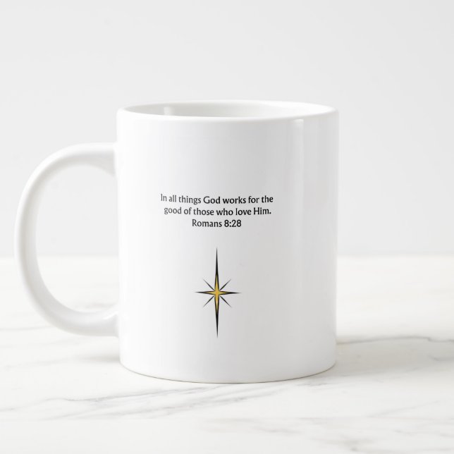 Caneca De Café Grande Em Todas as Coisas Deus Trabalha Romanos 8:28 Cane (Esquerda)