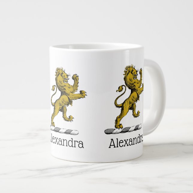 Caneca De Café Grande Emblema de Brasão com Leão em Pé C (Frente Esquerda)