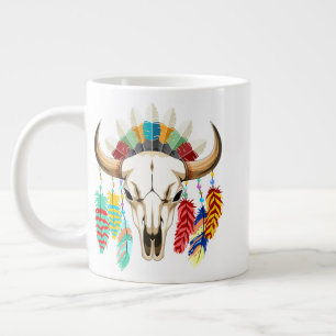 Caneca De Café Grande Emblema Nativo Americano de Crânio de Búfalo