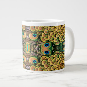 Caneca De Café Grande Emerald Green e Douradas Penas de Peacock