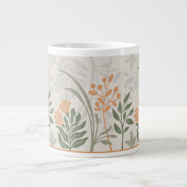 Caneca De Café Grande Encantador Folk Botânico Verde e Laranja