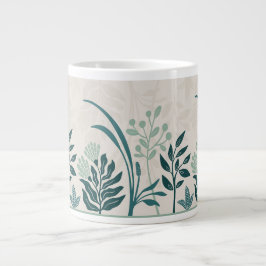 Caneca De Café Grande Encantador Jardim Botânico Folk Teal