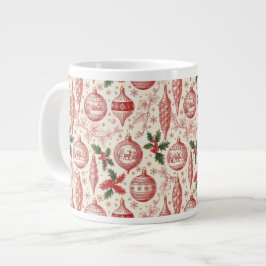 Caneca De Café Grande Enfeites de Natal em Toile Vermelho Chinoiserie