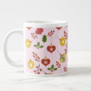 Caneca De Café Grande Enfeites de Natal Folhagens Festivas Rosa