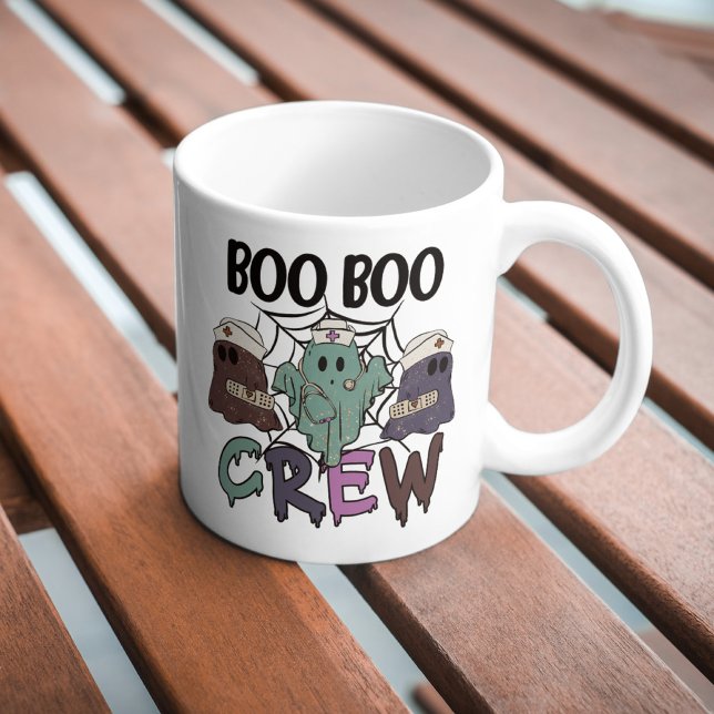 Caneca De Café Grande Enfermeira Enfermeira Halloween Boo Boo Crew Ghost (Criador carregado)