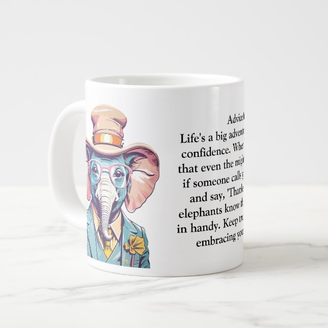 Caneca De Café Grande Engraçado Conselhos De Um Elefante (Frente Esquerda)