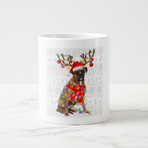 Caneca De Café Grande Engraçado Reindeer Boxer Cachorro Luzes de Natal