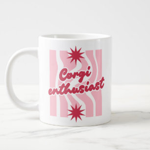 Caneca De Café Grande Entusiasta de Corgi Tipografia Rosa e Vermelha Div