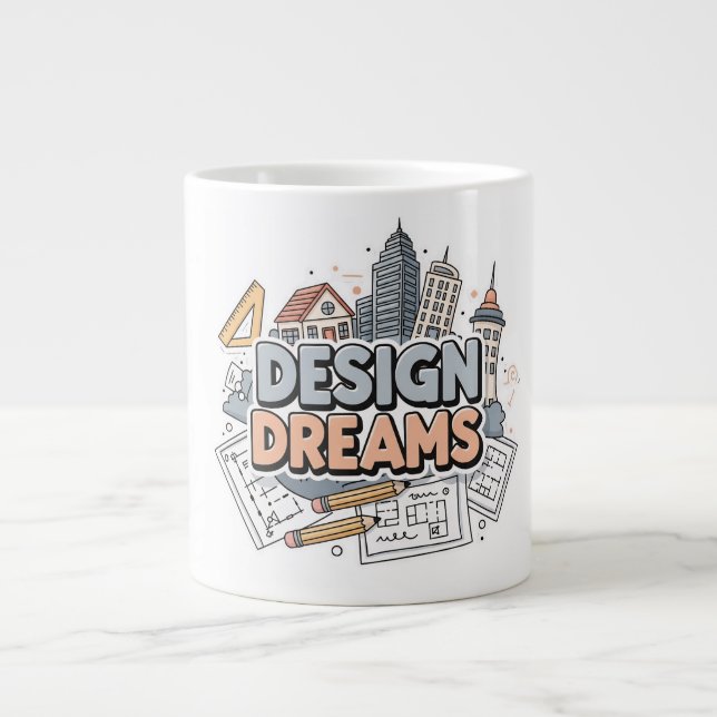 Caneca De Café Grande Esboço de Arquitetura e Engenharia Design Dreams (Frente)