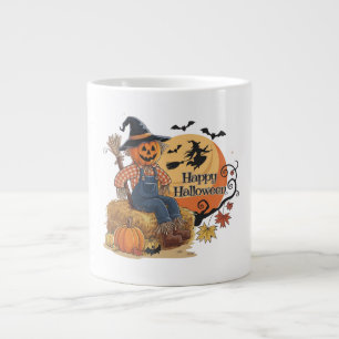 Caneca De Café Grande Escarneiro Pumpkin Halloween Rustic Vibs Art