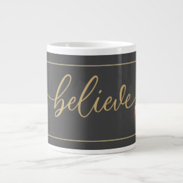 Caneca De Café Grande Escrita BELIEVE, Papais noeis JINGLE BELL, Natal