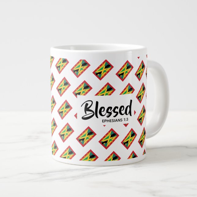 Caneca De Café Grande Escritura Cristã JAMAICA GRENADA Dupla Abençoada (Frente Esquerda)