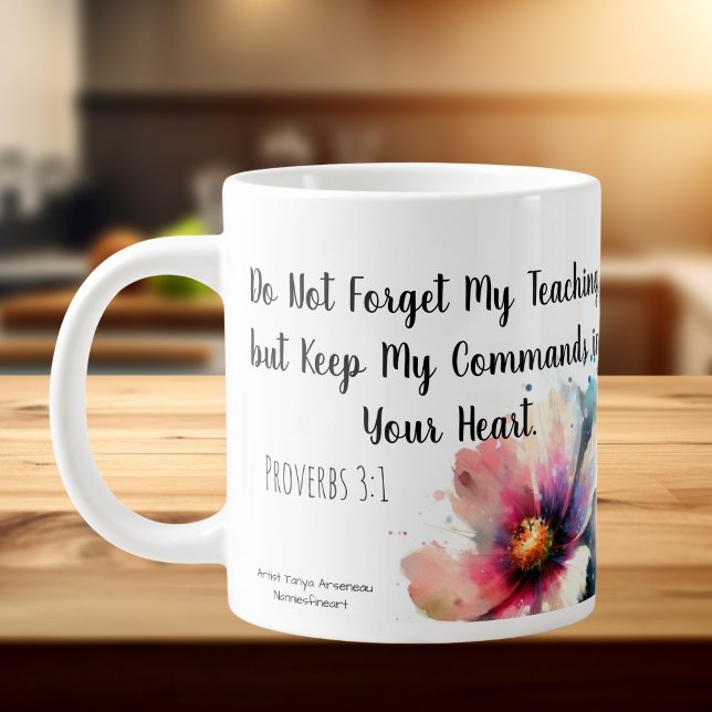 Caneca De Café Grande Escritura Floral (Customize to your favorite scripture or order as is.)