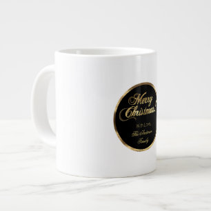 Caneca De Café Grande Escuro elegante, preto moderno e Dourado Natal