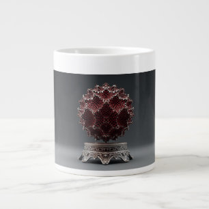 Caneca De Café Grande Esfera Mandelbrot Vermelha e Preta em um pedestal