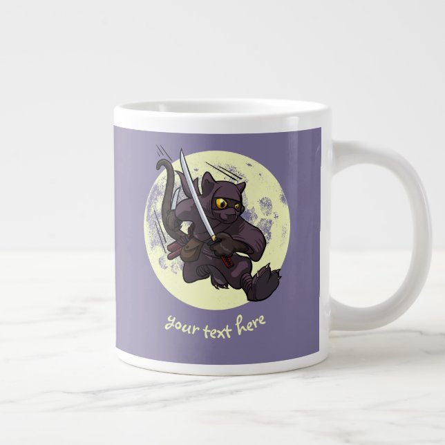Caneca De Café Grande Espadas Katana Ninja Chute Voador Desenho Gato Pre (Direita)