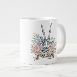Caneca De Café Grande "Espalhe a Bondade" Sinal de Paz Esqueleto – Aquar