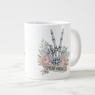 Caneca De Café Grande "Espalhe a Bondade" Sinal de Paz Esqueleto – Aquar